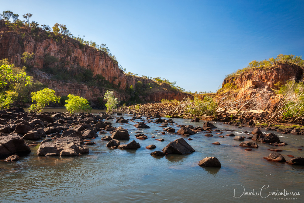 Nitmiluk National Park Rocks and trees blocking the river at Katherine Gorge